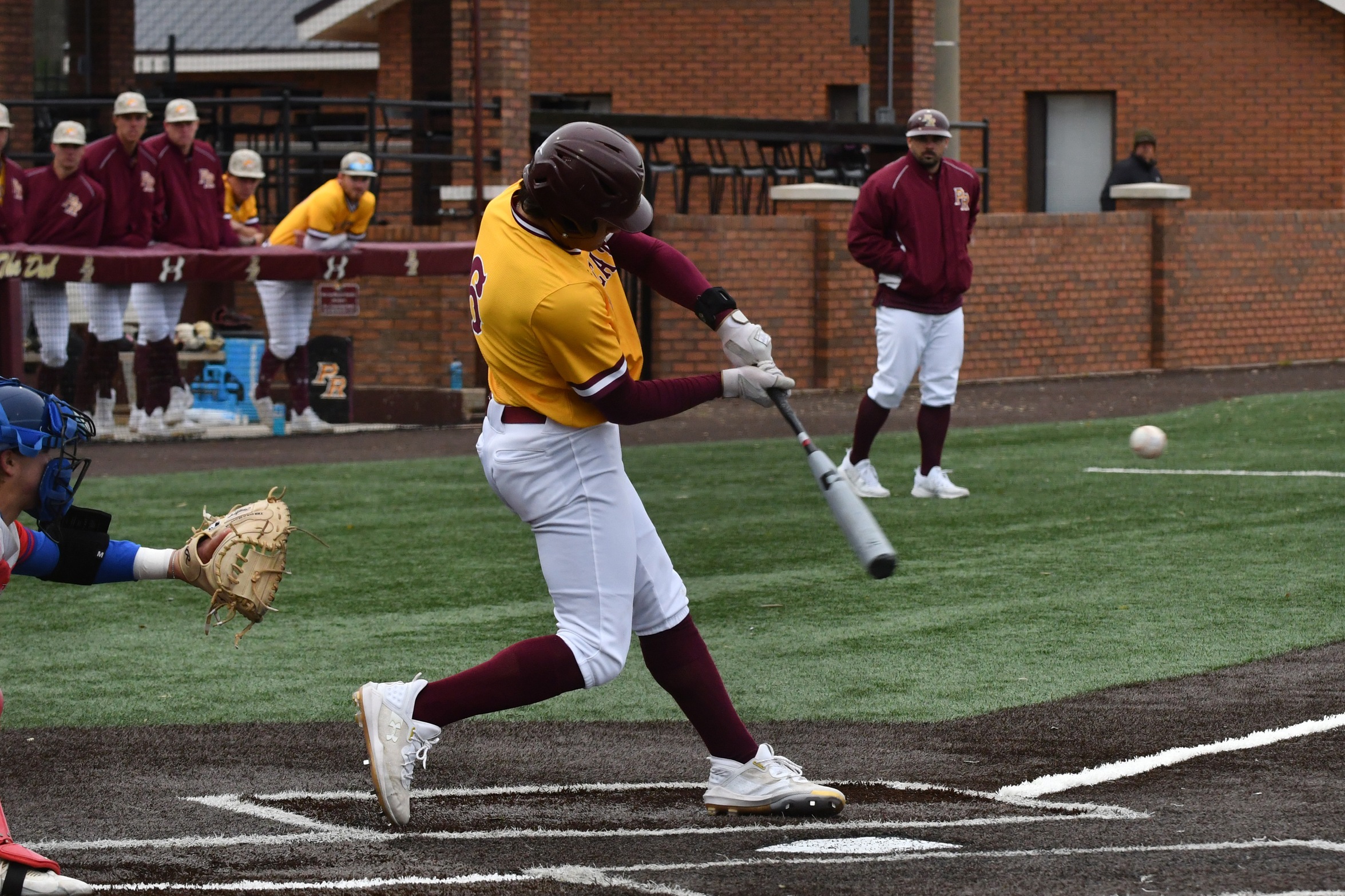 Jonah Katsaboulas (Brandon) puts a ball in play against Murray State (Hannah Mills/PRCCAthletics)