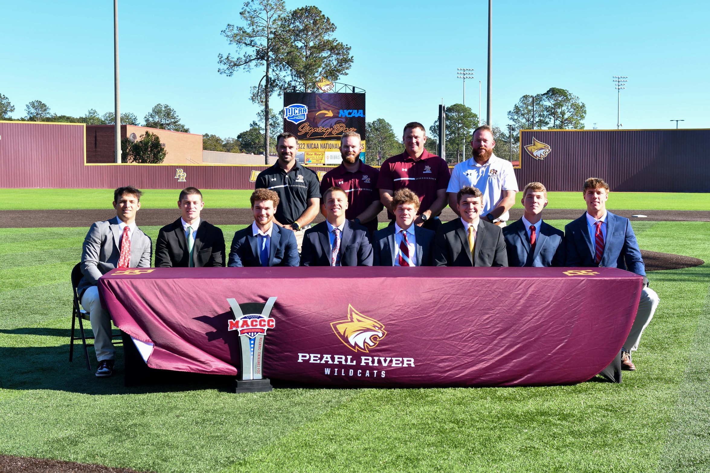 (L to R): Peyton Lacy (Nicholls State), Jacob Keys (Southeastern Louisiana), Carson Fair (Memphis), Max Miller (South Alabama), KK Clark (LA Tech), Caleb Dyess (Southern Miss), Caston Thompson (Nicholls State) and Konnor Graham (South Alabama)