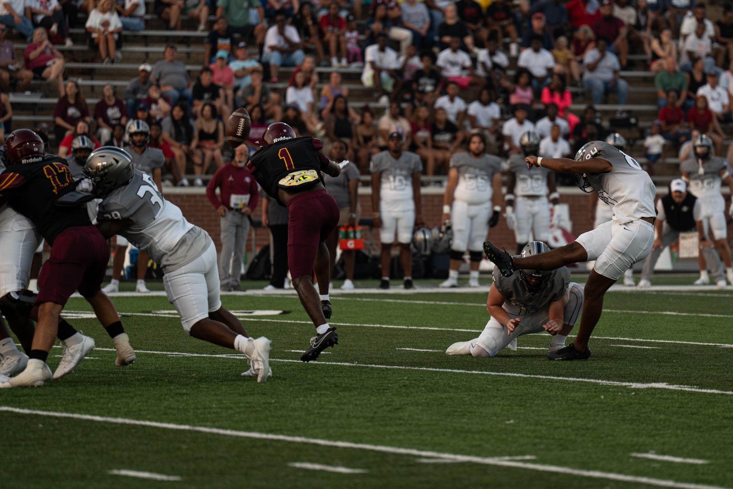 Kam Norwood (Hattiesburg) blocks a Holmes field goal attempt (River Roderick)