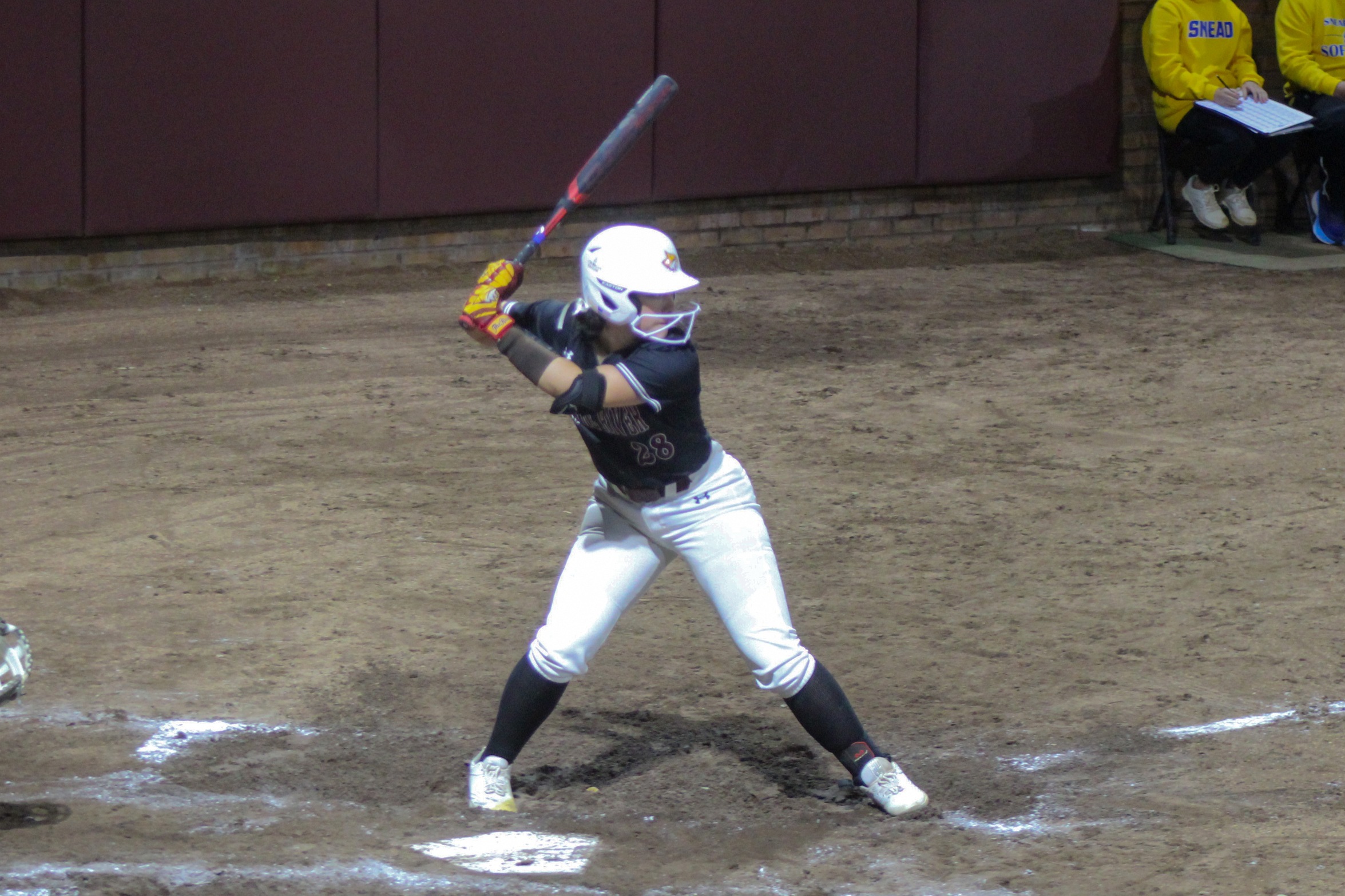 Anna Kate Rounsaville (Gulfport) prepares for a pitch against Snead State (Hannah Mills/PRCC Athletics).